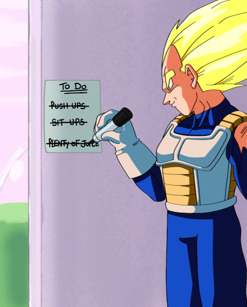 Vegeta crossing off his todo list